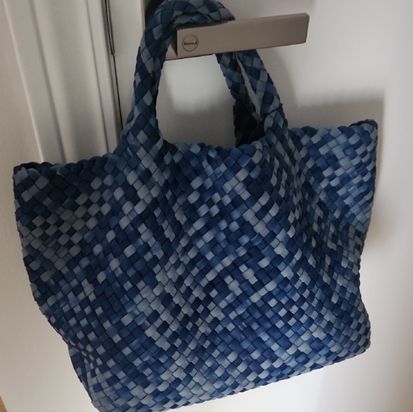Naghedi Medium St Barths Blue Woven Tote Bag - Picture 1 of 2